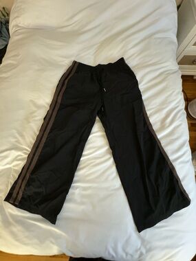 Unisex Petite Black Track Pants with Brown Side Stripes